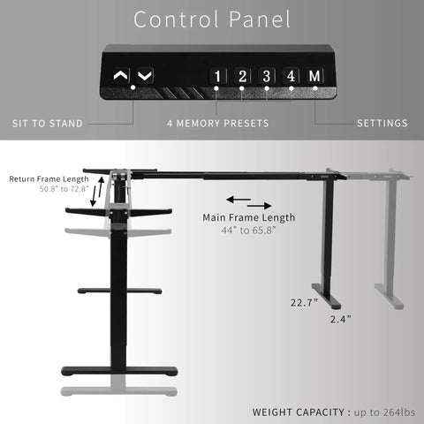 VIVO Electric L Shaped Standing Desk Frame With Height Adjustment For Corner Corner Corner Setup Control panel with memory presets.