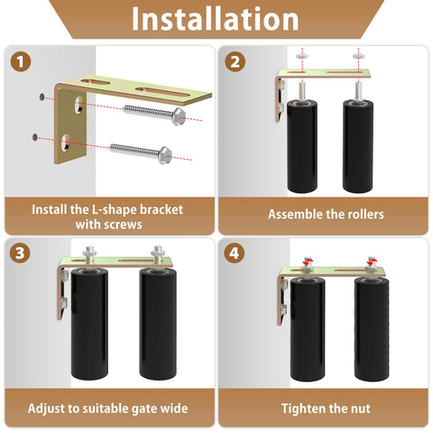 Installation steps for 2 Pack 6 Inch Slide Gate Guide Roller With L Bracket Universal Sliding Gate Rollers Adjustable Fit