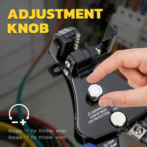 3 In 1 Automatic Wire Stripper Tool For 8 To 22 AWG showing adjustable knob for precise wire stripping in electrical work