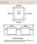 Diagram of 15x19 Inch Undermount Bar Ledge Workstation For Small Kitchen Stainless Steel Single Bowl RV Wet Prep Sink dimensions