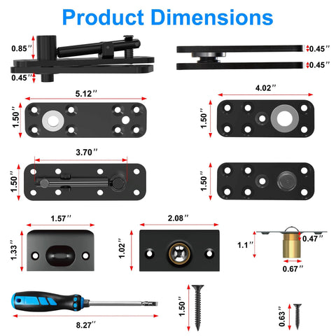 Product dimensions and components for Hidden Door Hinge With Dual Bearing For Silent Operation Heavy Duty Conceal Hinge