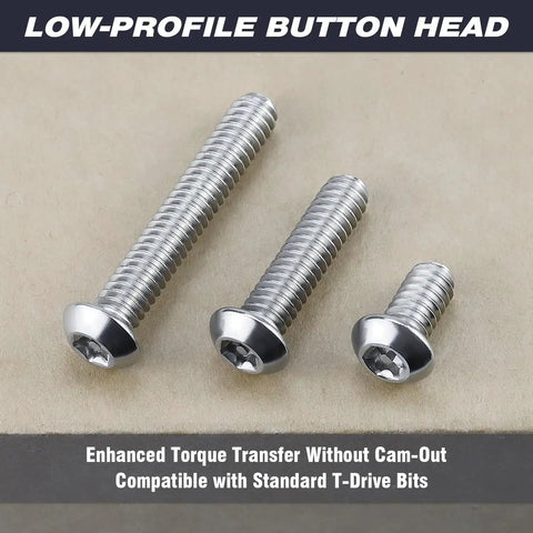 Built Like A Tank 304 Stainless Steel Torx Security Machine Screws 1/4-20 By 1 Inch Full Thread Button Heads, low-profile design.