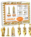 Heavy Duty Metal Expansion Bolts Kit Easy Install For Drywall Installations With Self Drilling Anchors And Screws No Drill Holes Needed For Mounting TV Shelf Mirror Cabinet Two Hundred Piece Set, 200PCS gold anchors