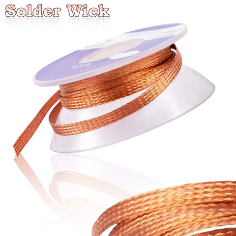 Spool of Pro Grade No Clean Braided Desoldering Wick For Solder Removal, Copper Wire Wick, 0.1 Inch Width By 3 Meter Length