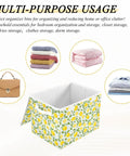 Heavy Duty Foldable Storage Bin With Secure Snap Lid And Wide Grip Handles For Bedroom Closet Organization Zero Clutter Space Saving Collapsible Fabric Container with floral design, measuring 16.5x12.6x11.8in.
