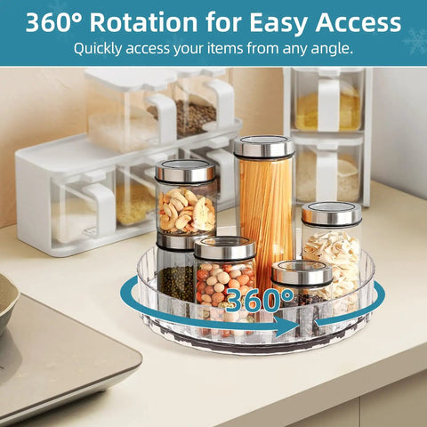 Compact Clear Acrylic Lazy Susan Organizer 8 Inch Turntable For Cabinets Countertops And Bathrooms Easy Spin 360 Degrees with jars