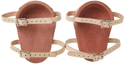 Heavy Duty Molded Rubber Kneepads For Pros Flat Bottom Support Thick Cushioned Comfort Double Adjustable Leather Straps With Steel Buckles Rugged Brown Pro Grade Gear