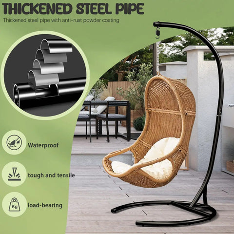 Heavy Duty Hammock Chair Stand 300 Lb Capacity For Indoor Outdoor Use Egg Chair Frame With 360 Degree Rotation in patio setup