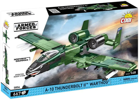 Box of Armed Forces A-10 Thunderbolt II Warthog Aircraft Building Kit With 667 Pieces, 1 To 48 Scale, on illustrated background