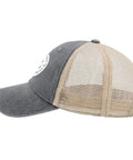 Casual Dope Hats For Men - Gray cotton baseball cap with beige mesh trucker style, adjustable fit, side view