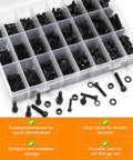 1760 Piece Nuts And Bolts Kit With M2 M3 M4 M5 Screws, Lock And Flat Washers in plastic organizer case, black zinc set.