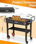 All In One Outdoor Grill Cart For 17 To 22 Inch Griddles And Pizza Ovens, Foldable Portable Stand, supports 300 lbs, dimensions shown