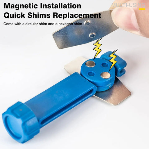 Bicycle Hydraulic Brake Caliper Spreader Tool showing magnetic shims for mountain and road bikes, universal fit.