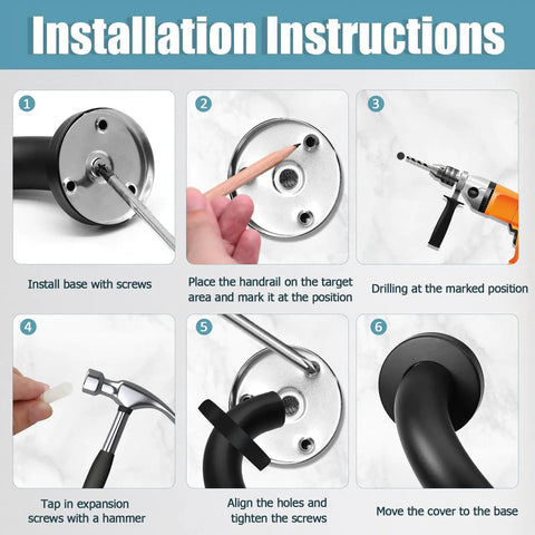 Installation instructions for Heavy Duty 12 Inch Shower Grab Bar Built Tough For Solid Non Slip Bathroom Safety Support.