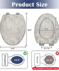 Elongated Concrete polished abstract silver grey grunge Toilet Seat size chart with dimensions for optimal fit.