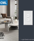 Mega Wide One Gang White Electrical Outlet Wall Plates 6 Pack Bulky Heavy Duty Receptacle Faceplates on a modern living room wall.