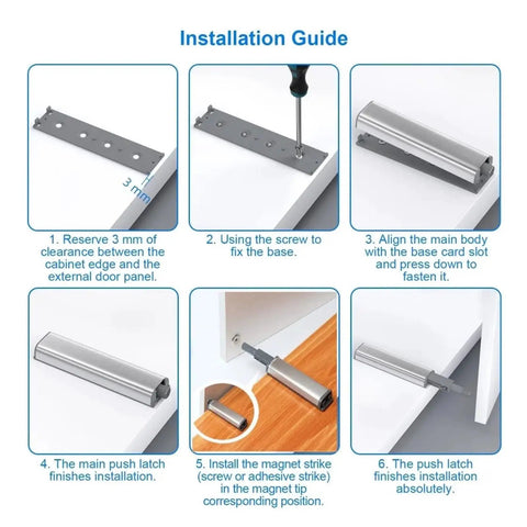 Installation guide for 20 Pack Stainless Steel Magnetic Push Latches For Cabinets And Wardrobes No Fuss Easy Install Touch Latch Door Hardware