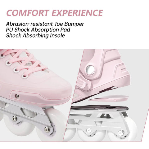 High Performance Inline Skates For Adults And Teens With ABEC 11 Bearings Pink Unibody Shell showing comfort features