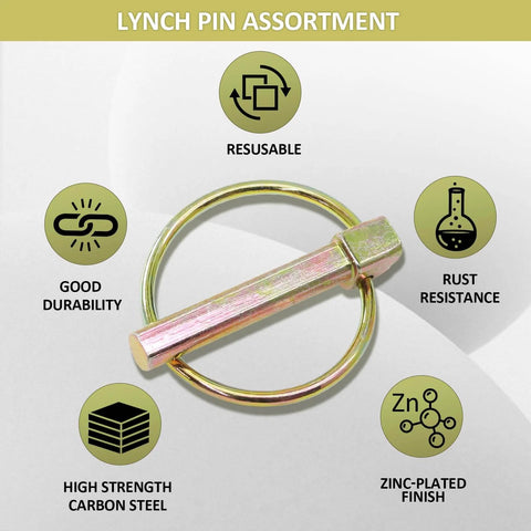 Heavy Duty Linch Pins With Ring Set Six Pack Quarter Inch By One And Three Quarter Inch Galvanized Carbon Steel Rust Resistant