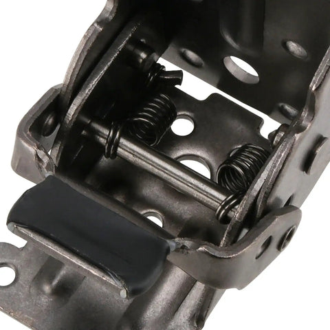 Close-up of Rock Solid Folding Table Leg Brackets With Self Lock Hinges, featuring springs and steel components.