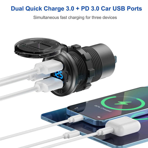 USB ports from All In One Marine Power Panel With USB PD3 And Dual QC3 Ports 150W Lighter Socket Voltmeter Waterproof Toggle Switch Aluminum DIY Kit For Boats Built To Last