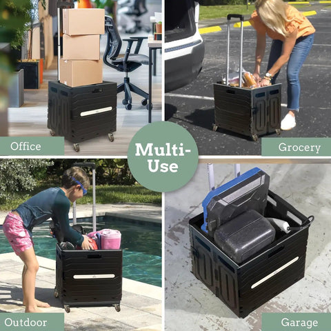 Heavy-Duty Collapsible Utility Cart With 360 Wheels, Telescoping Handle, Hidden Lid, And 200 Lb Capacity in multi-use settings