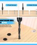 Woodworking Countersink Drill Bit Set, 16 Piece High Speed Steel Bits For Wood, shown with adjustable stop ring on wood surface.
