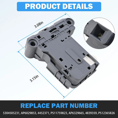 Washer Door Lock Assembly Replacement With Easy Install For 5304505231 5304514774 Fits Washers Cross References AP6329665 PS12365826 EAP12365826 4839359 A03648203 PD00057822 AFR18027 AP6029853 PS11759823 EAP11759823 4452371 ES5231 PD00045641, 3.08 x 3.15 in