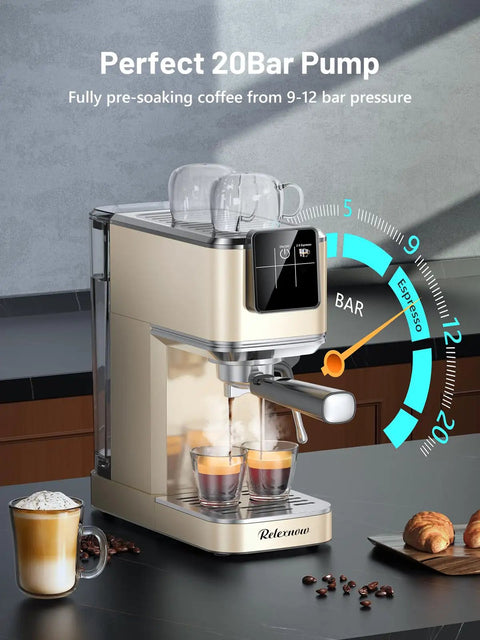 Pro Level Home Barista Vibes 20 Bar Espresso Maker With Swift Milk Frother And Bright LCD Screen for smooth brewed coffee.