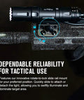 Ultra Compact Tactical Flashlight For Hunting And Outdoor Use, 1250 Lumens, 14400 Candela, 240 Meter Beam, Rechargeable Weapon Light with slide rail mount