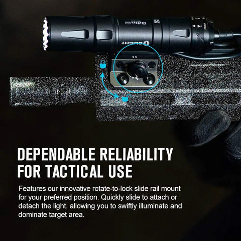 Ultra Compact Tactical Flashlight For Hunting And Outdoor Use, 1250 Lumens, 14400 Candela, 240 Meter Beam, Rechargeable Weapon Light with slide rail mount