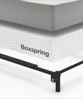 Heavy Duty Low Profile Metal Bed Frame With Straight Up Sturdy Steel Support And Generous Under Bed Storage Space, Boxspring on top.