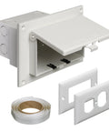 Low Profile In Box Electrical Box With Weatherproof In Use Cover For Flat Surface Retrofit Construction 1 Gang Horizontal White One Piece Assembly No Gaskets Required Easy Install Replaces Siding Block And Bubble Cover showing components