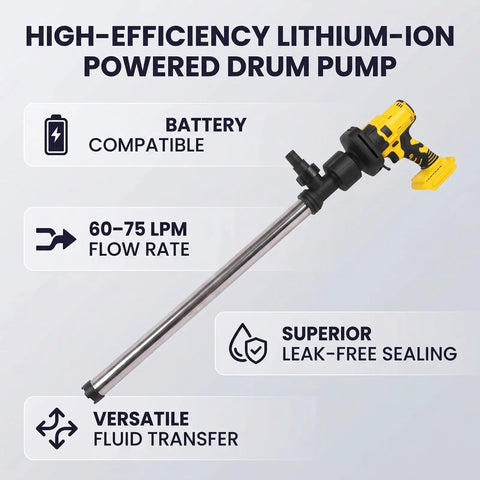 Heavy Duty Electric Drum Pump 8000Rpm Lithium Powered 60-75Lpm High Flow For Water Oil Transfer Stainless Steel Pipe Industrial Workshop Grade