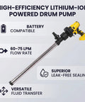 Aolidsive Cordless Drum Pump With 8000Rpm Motor And Stainless Steel Pipe for fluid transfer, features battery compatibility, and 60-75 LPM flow rate.