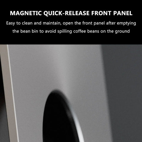 Close-up of Automatic Coffee Bean Dispenser Countertop Auto Calibration Dual Weight Presets front panel for easy access.
