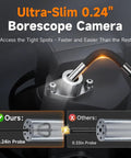 Ultra Slim 0.24-Inch Two-Way Articulating Borescope With Light comparing probe sizes with a 0.24in and 0.33in example