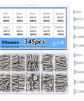 345 Piece 304 Stainless Self Tapping Screws Set For Wood And Metal M3 And M4 Flat Head Phillips Fasteners Box