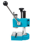 Side view of Arbor Press 2KN Spring Loaded Manual Shaft Press Benchtop Hand Hole Puncher in blue for metal and non-metal use