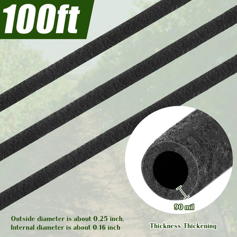 Durable 100 Foot One Quarter Inch Irrigation Tubing Soaker Hose System With Rubber And PE Material, close-up view.