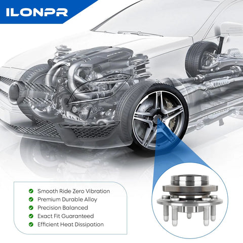 Front Wheel Bearing Hub Assembly 5 Lug With ABS 1 Piece Replacement For Allure Lacrosse Regal Malibu Impala Equinox Terrain CTS XTS Saab Nine Five AWD Direct Fit Easy Install And Long Life shown in car diagram