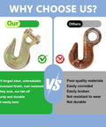 Comparison of G70 forged steel clevis hook with zinc-plated finish and a rusted hook, highlighting durability and features.