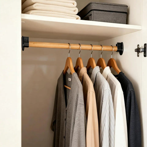 Stainless Steel Closet Rod Holders Set For 1-1/4 Inch Poles, U-Shaped Wall Mount Brackets End Supports, Anti Slip Locking Design, Durable Black Finish, 2 Pack on closet rod