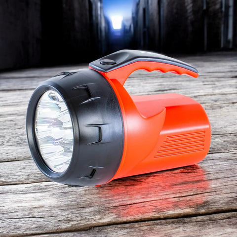 Handheld Flashlight Spotlight With 9 LED Beams Long Distance Focus Ultra Bright Everyday Use Tool Durable Portable Light Includes 4 AA Batteries Color Assortment