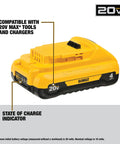 Detailed view of 20V Max 4Ah Lithium Ion Battery 2 Pack DCB240-2 for power tools highlighting compatibility and charge indicator.
