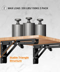 Heavy Duty Wall Mounted Folding Shelf Brackets With Tough Triangle Frame And Slick Fold Away Design For Hella Space Saving Diy Build Projects Max Load 330lbs In White Two Pack with black steel brackets and wooden shelf.