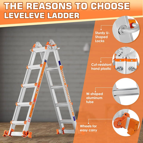 Telescoping A Frame Ladder 17 Ft With Wheels And Stabilizer Bar Multi Position Height 330 Lb Load Capacity Safe For Stairs Indoor Outdoor Roof Access Your DIY Hustle: aluminum A-frame ladder with locks and wheels