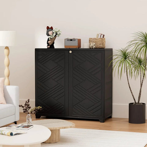 Outdoor Storage Cabinet With Doors Weather Resistant HDPE Plastic 34 Inches By 15 Inches By 34 Inches All Weather Ready in living room