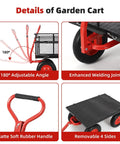 Details of Heavy Duty Garden Wagon Cart With 1400 Lbs Capacity And Mesh Sides That Detach To Flatbed, 2 In 1 Handle, 16 Inch Tires