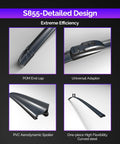 Heavy Duty All Season Windshield Wiper Blades Pack Of 2 At 22 Inch Each With Hella Durable Steel Armored Frame And Pure Natural Rubber For Streak Free Visibility On Rough Roads And City Drives - Detailed design features including POM end cap and universal adapter.